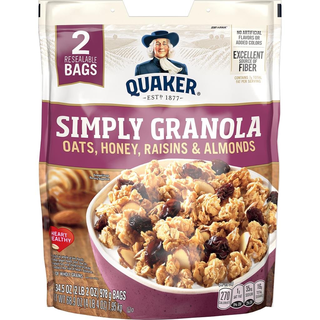 Quaker Simply Granola Avena, Miel, Pasas y Almendras 2 Unidades / 978 g / 34.5 oz